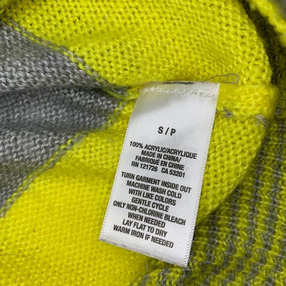 Areopostale Neon Yellow Gray Striped Long Sleeve Crewneck Sweater SP - Picture 5 of 6